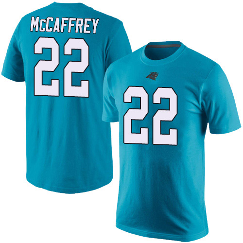 Carolina Panthers Men Blue Christian McCaffrey Rush Pride Name and Number NFL Football #22 T Shirt->nfl t-shirts->Sports Accessory